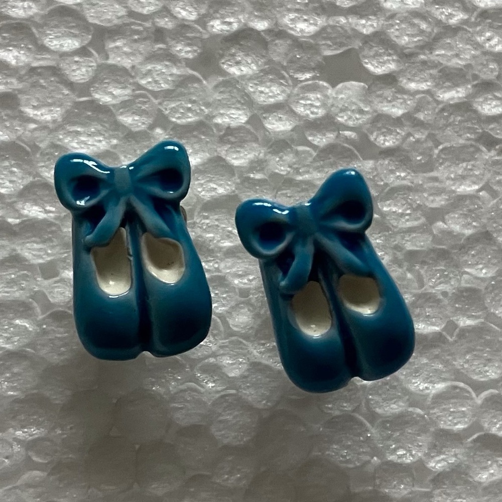 Vintage Blue Ballet Slipper Earrings Post Backs